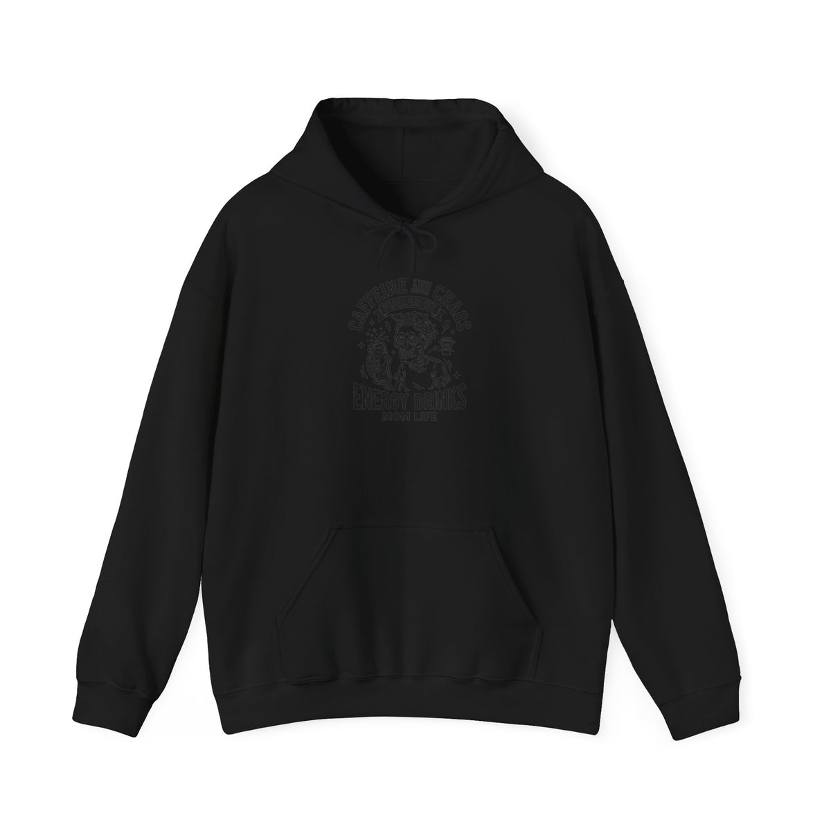 Mom Life Hoodie — “Caffeine and Chaos” Energy Drink Mom Sweatshirt