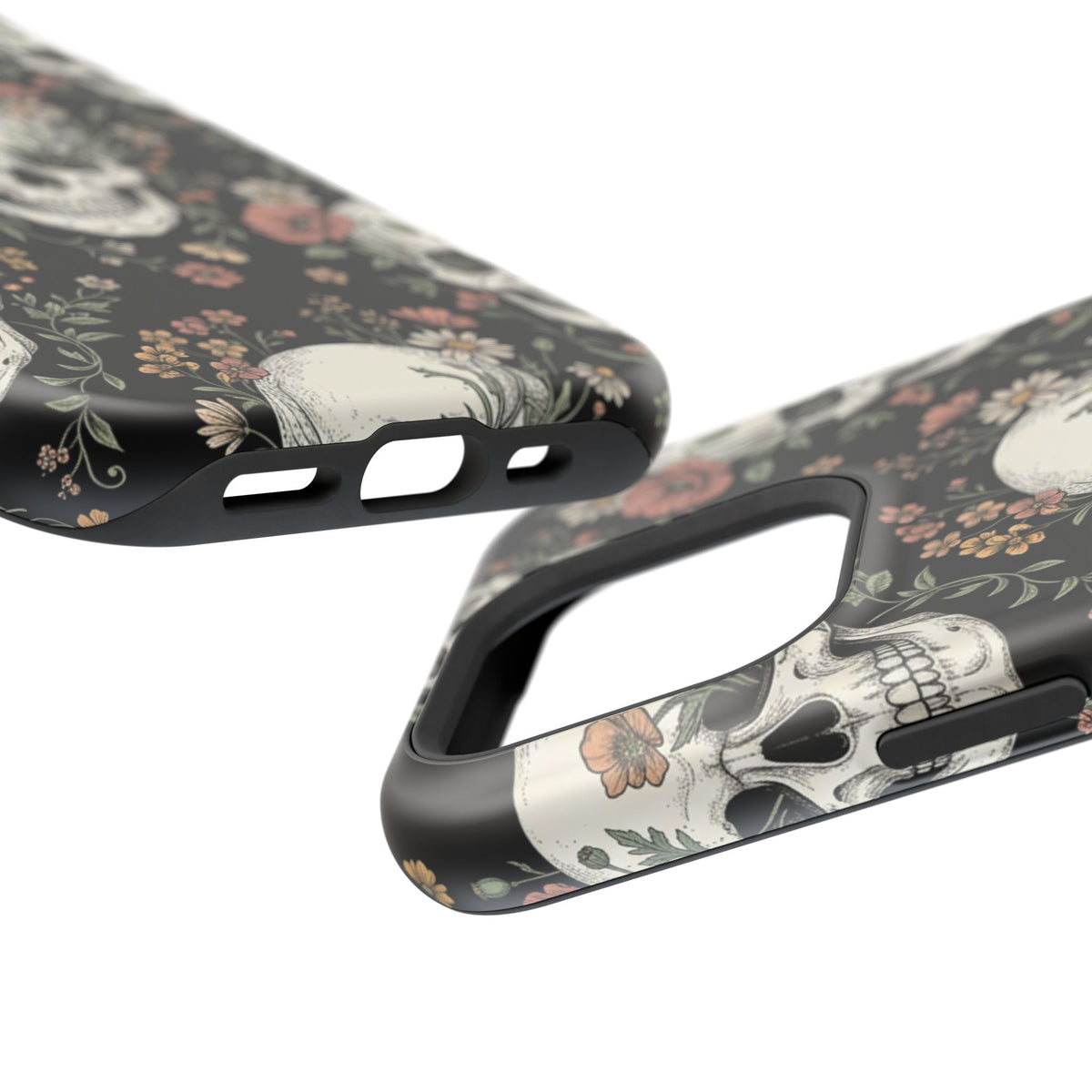 Skull & Floral Magnetic Phone Case — Impact-Resistant iPhone Cover