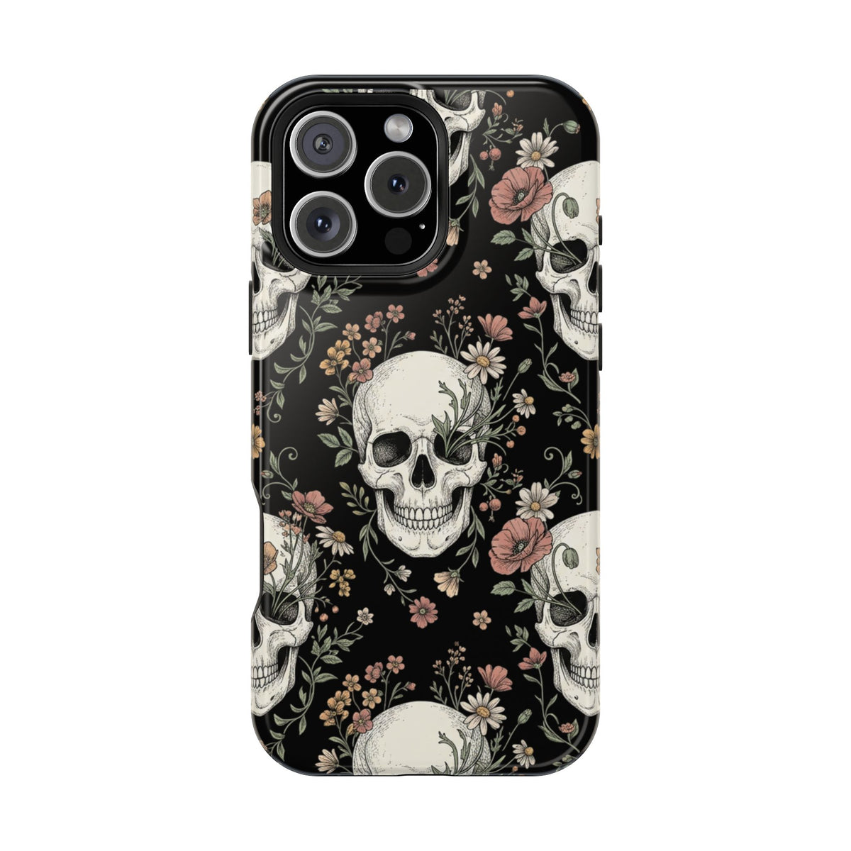 Skull & Floral Magnetic Phone Case — Impact-Resistant iPhone Cover