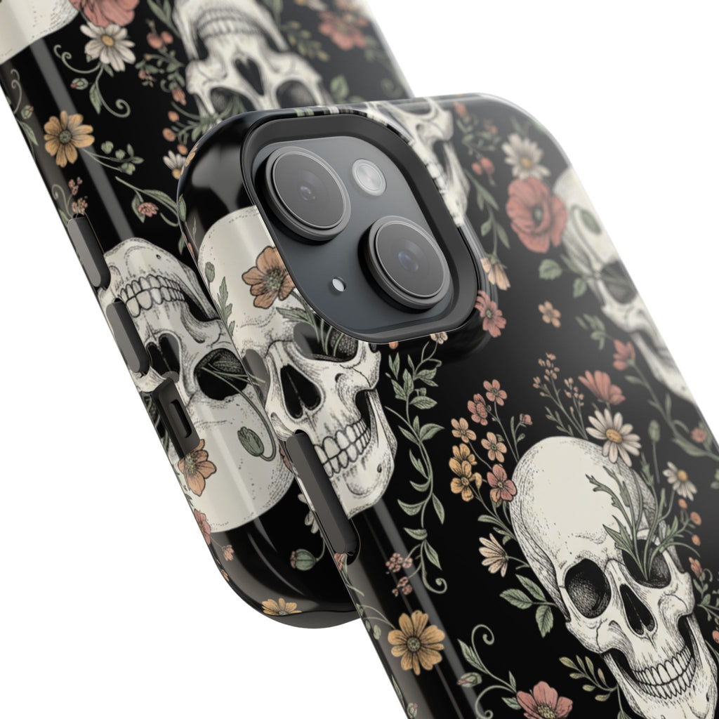 Skull & Floral Magnetic Phone Case — Impact-Resistant iPhone Cover