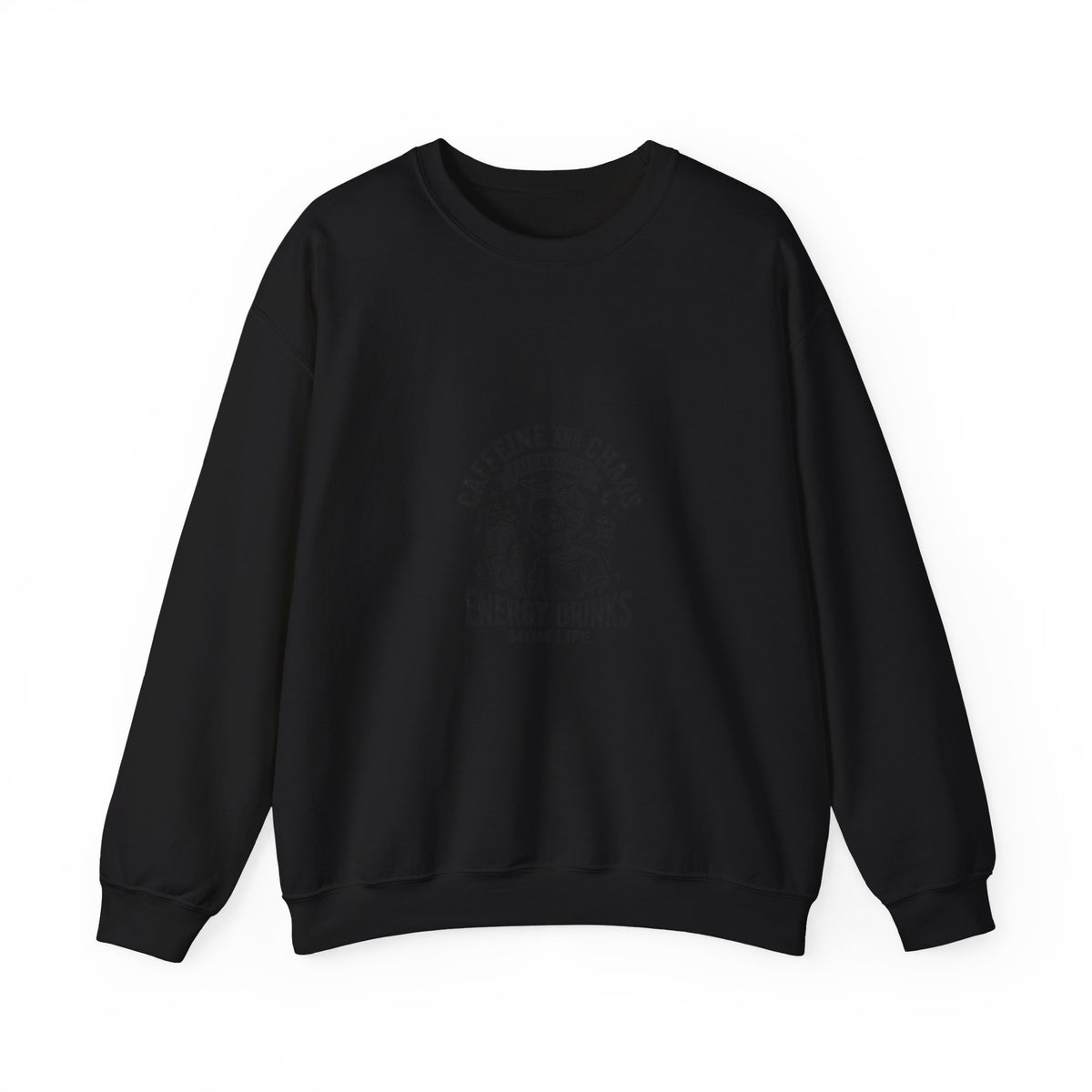 Mom Life Crewneck Sweatshirt — "Caffeine and Chaos" Energy Drinks Graphic
