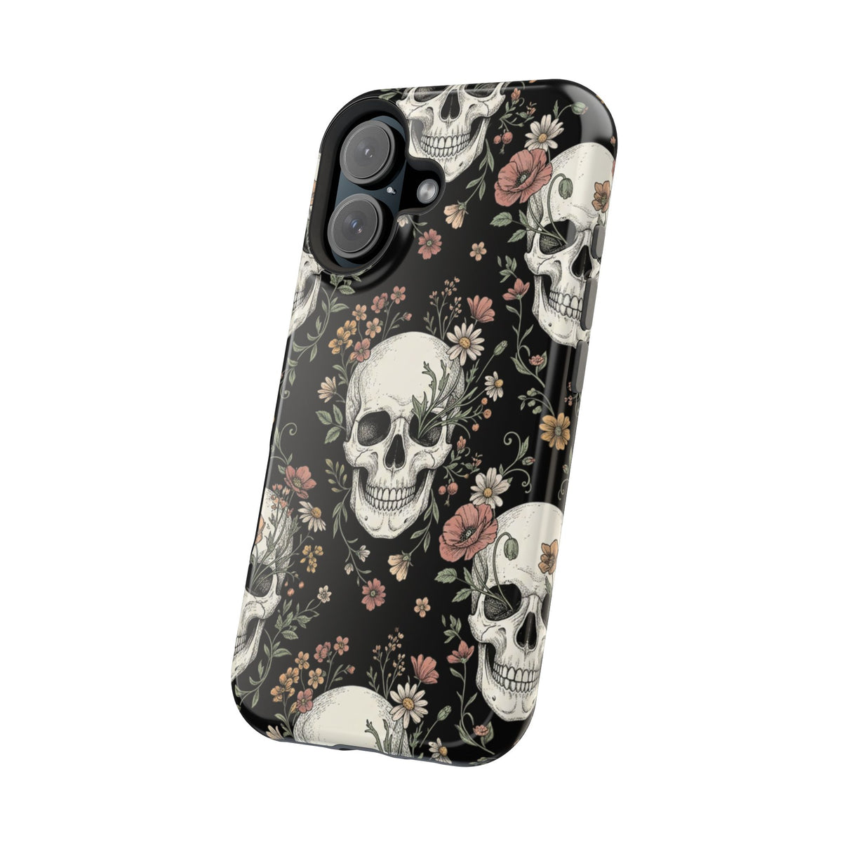 Skull & Floral Magnetic Phone Case — Impact-Resistant iPhone Cover