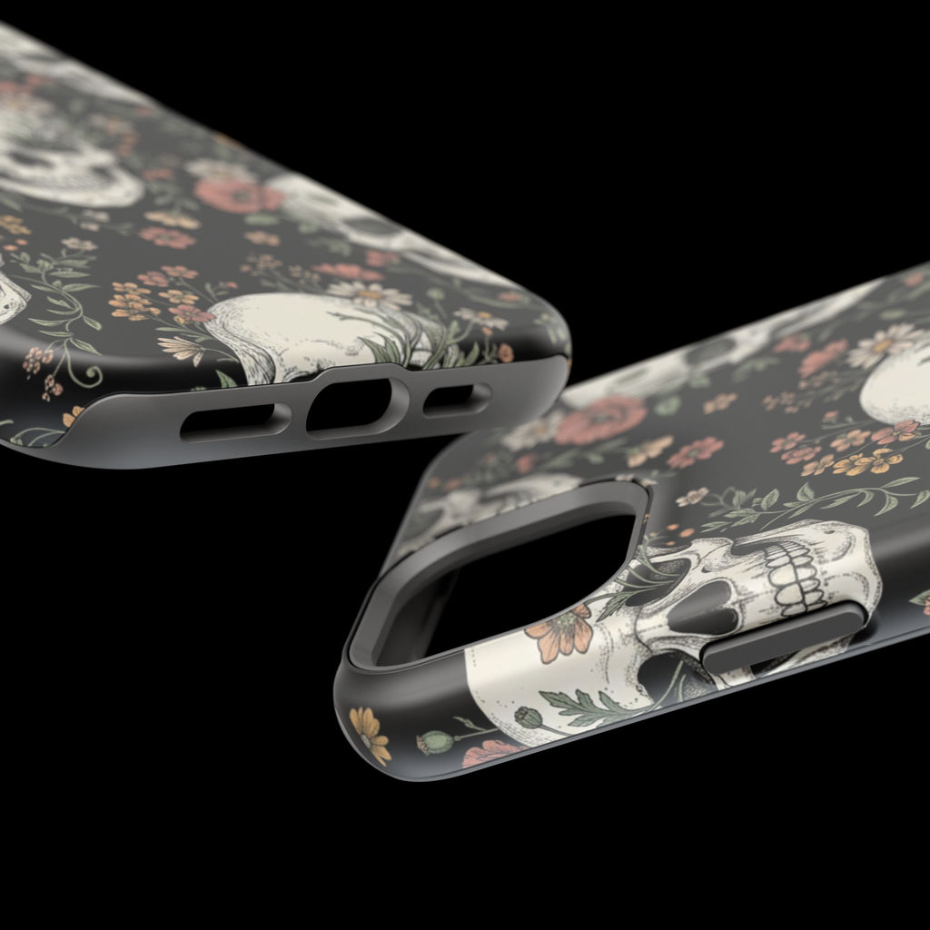 Skull & Floral Magnetic Phone Case — Impact-Resistant iPhone Cover