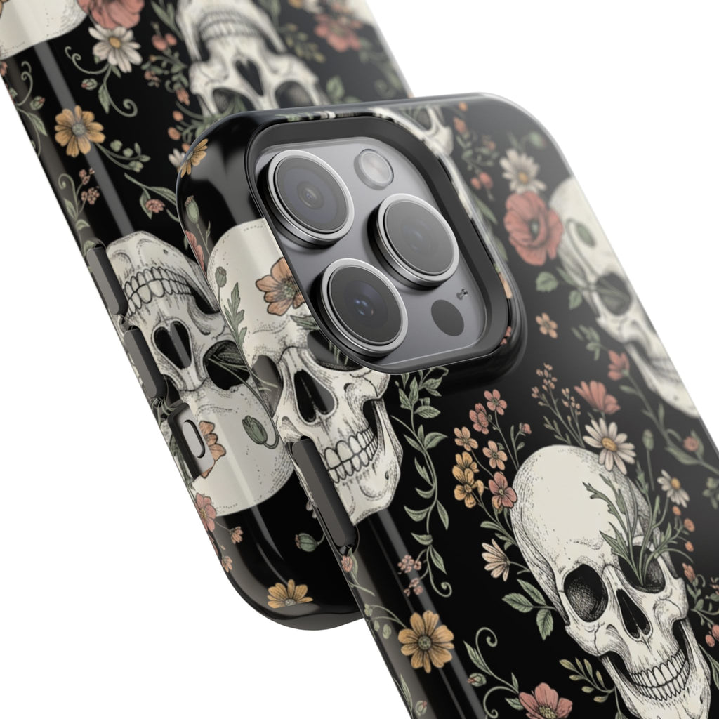 Skull & Floral Magnetic Phone Case — Impact-Resistant iPhone Cover