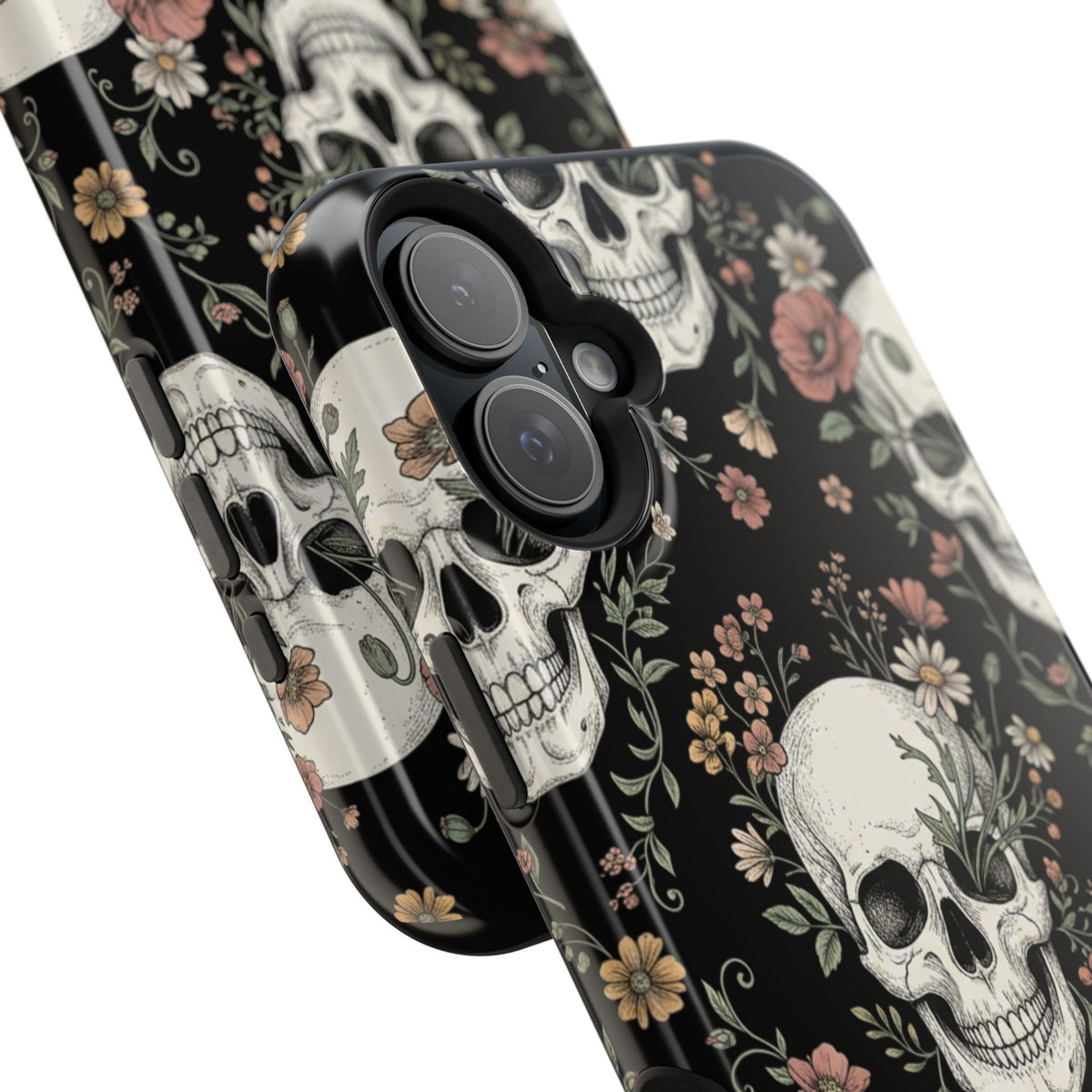 Skull & Floral Magnetic Phone Case — Impact-Resistant iPhone Cover