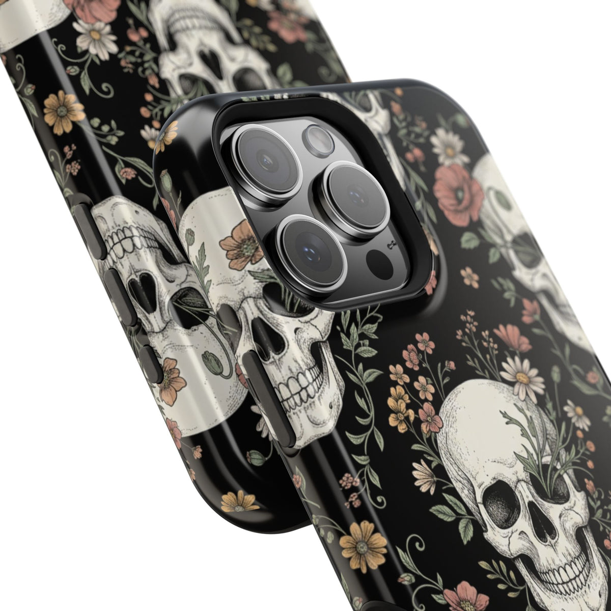 Skull & Floral Magnetic Phone Case — Impact-Resistant iPhone Cover