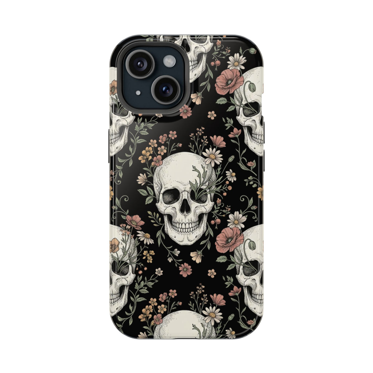 Skull & Floral Magnetic Phone Case — Impact-Resistant iPhone Cover