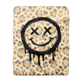 Grunge Leopard Smiley Sherpa Fleece Blanket