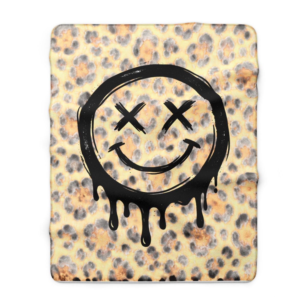 Grunge Leopard Smiley Sherpa Fleece Blanket