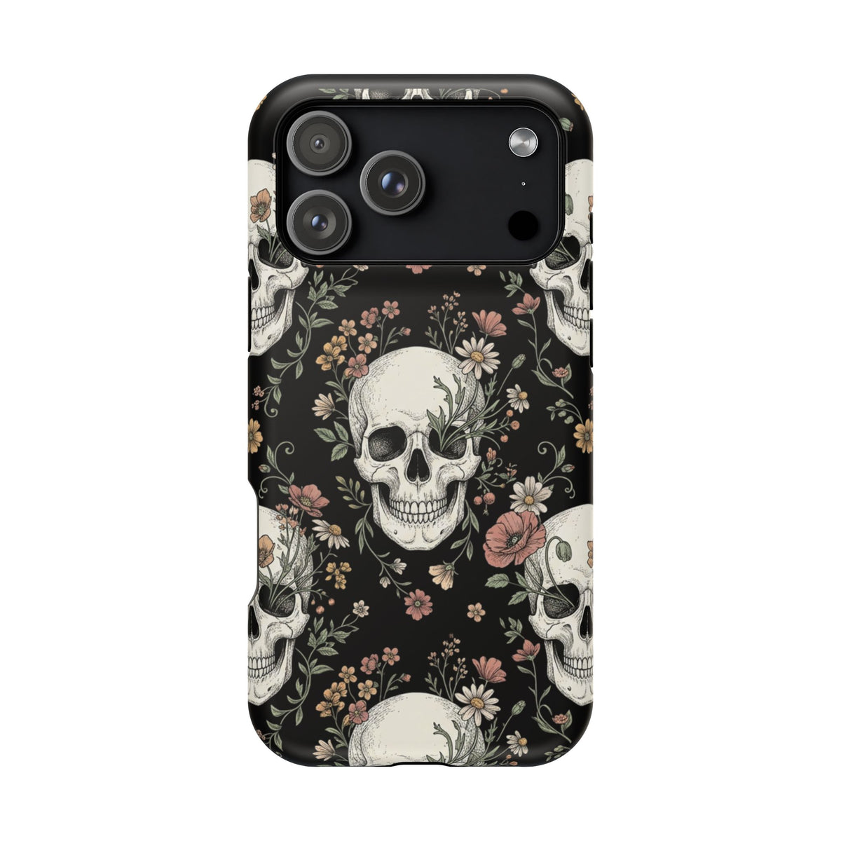 Skull & Floral Magnetic Phone Case — Impact-Resistant iPhone Cover