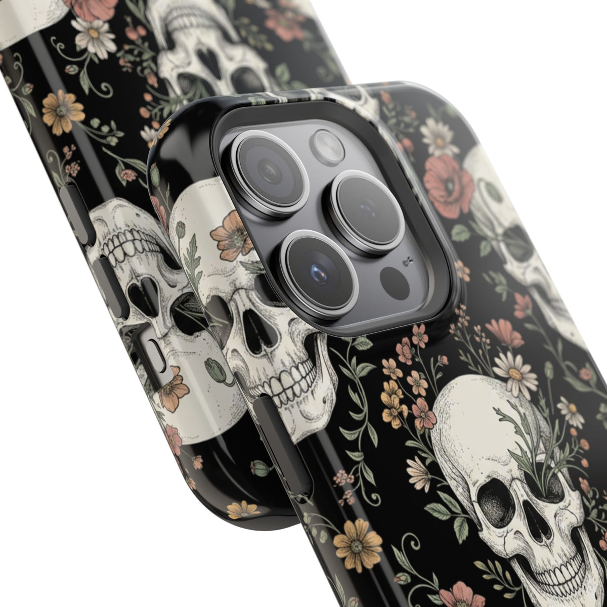 Skull & Floral Magnetic Phone Case — Impact-Resistant iPhone Cover