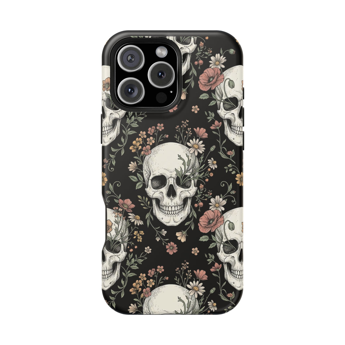 Skull & Floral Magnetic Phone Case — Impact-Resistant iPhone Cover
