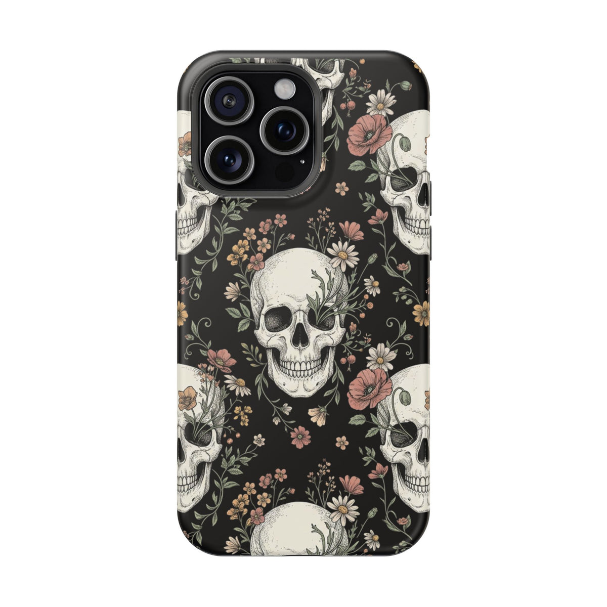 Skull & Floral Magnetic Phone Case — Impact-Resistant iPhone Cover