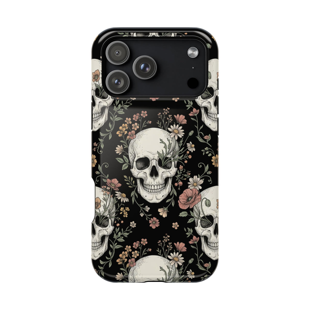Skull & Floral Magnetic Phone Case — Impact-Resistant iPhone Cover