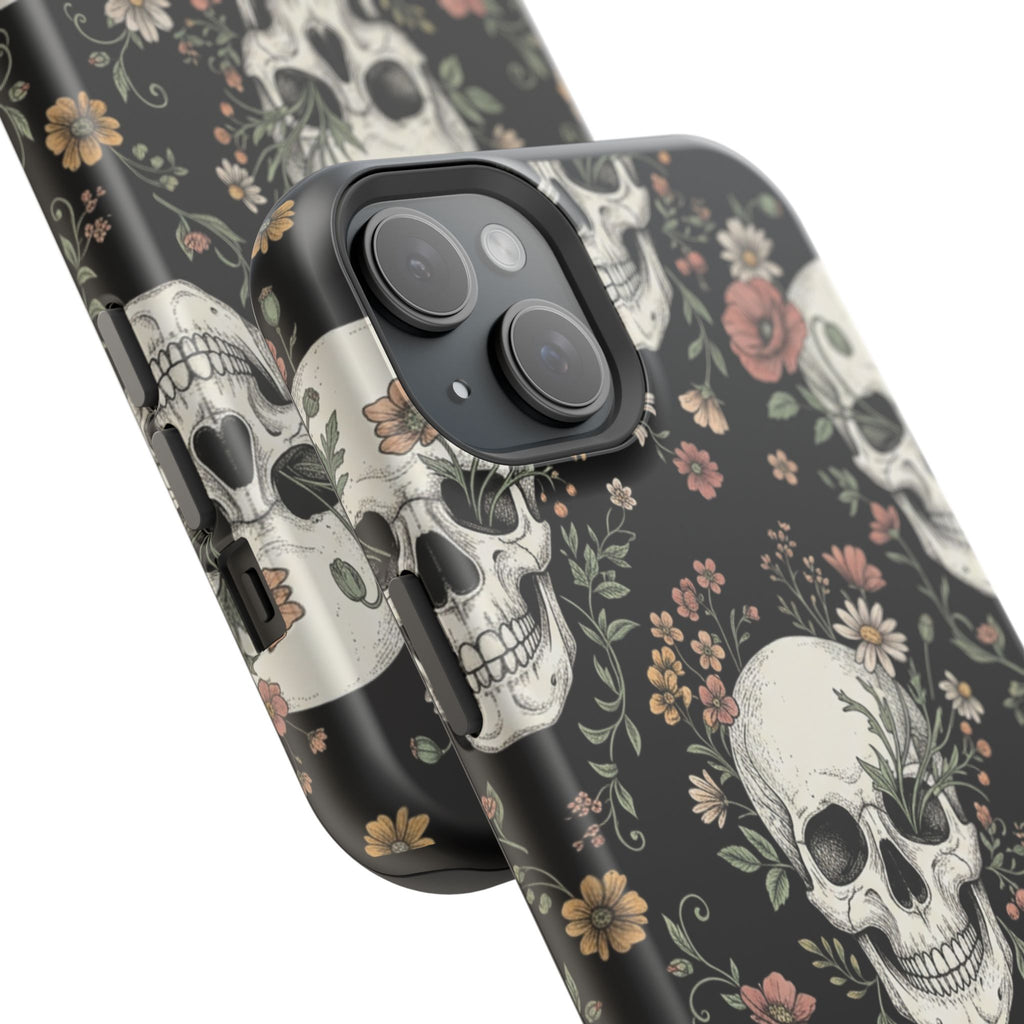 Skull & Floral Magnetic Phone Case — Impact-Resistant iPhone Cover