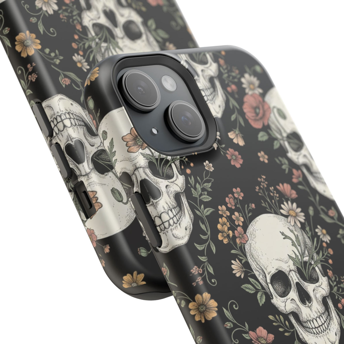 Skull & Floral Magnetic Phone Case — Impact-Resistant iPhone Cover