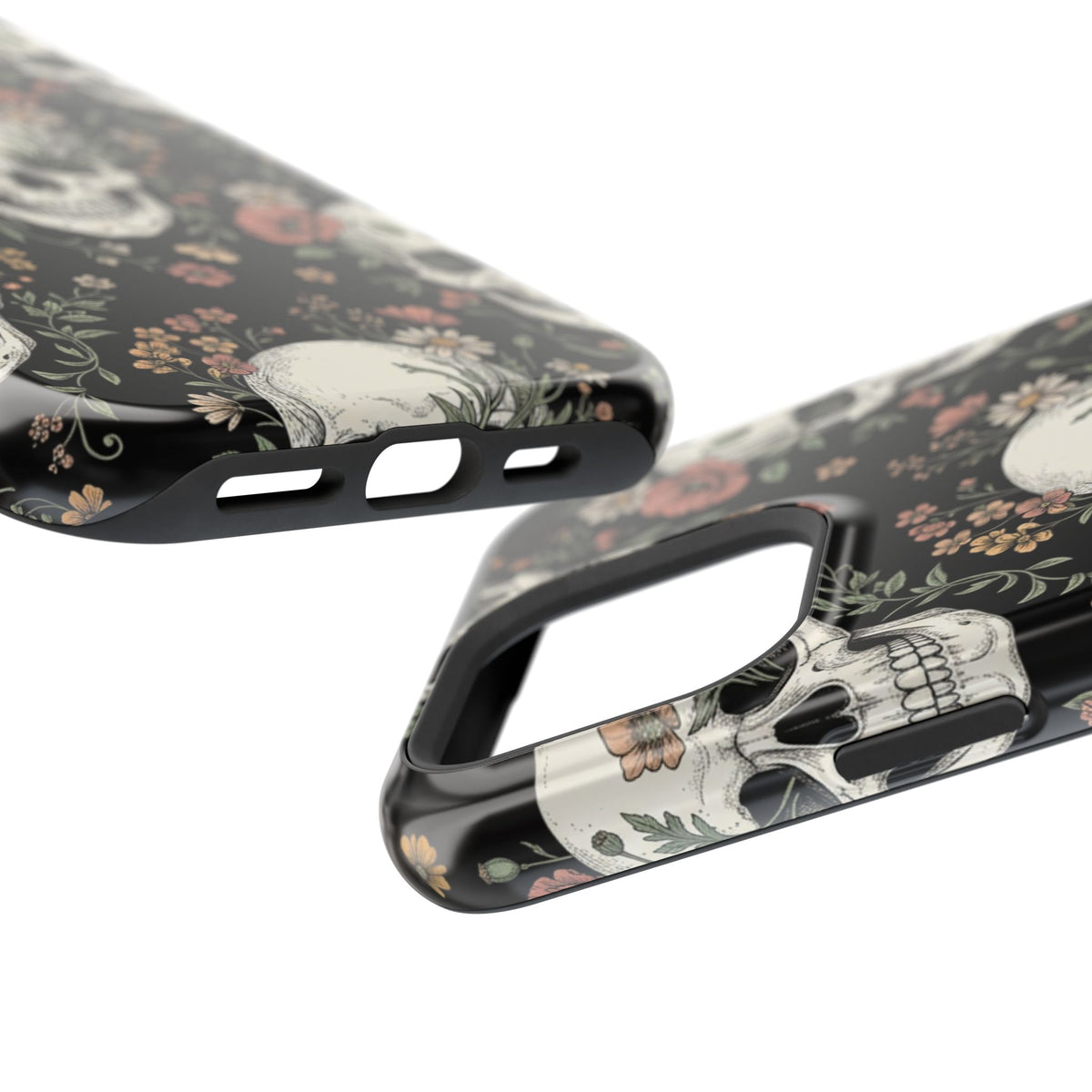 Skull & Floral Magnetic Phone Case — Impact-Resistant iPhone Cover