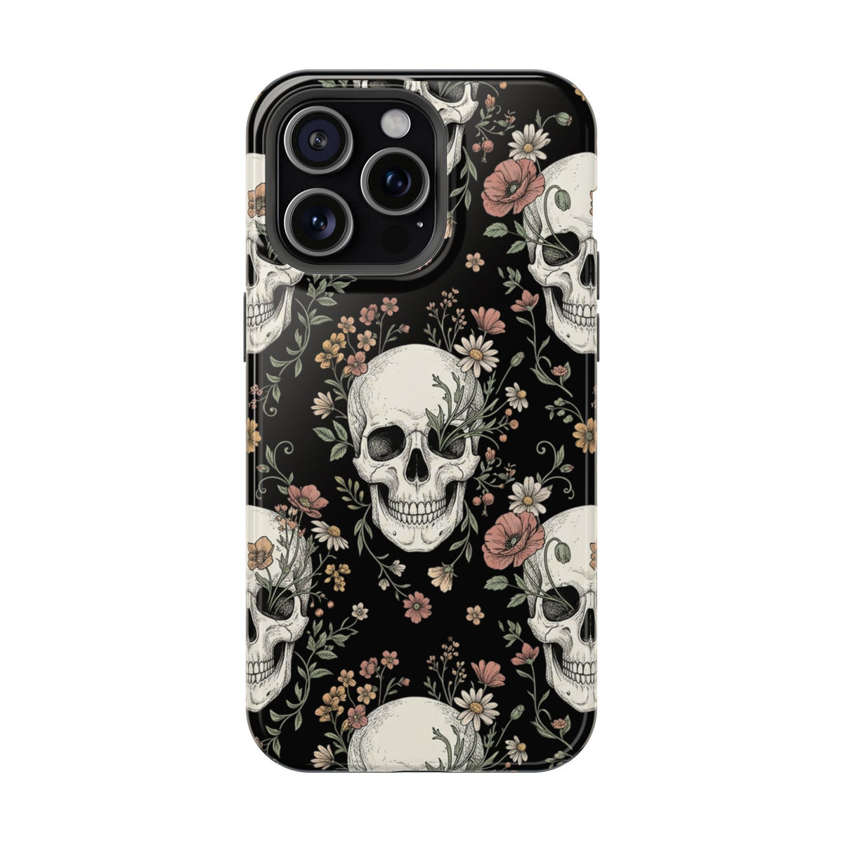 Skull & Floral Magnetic Phone Case — Impact-Resistant iPhone Cover