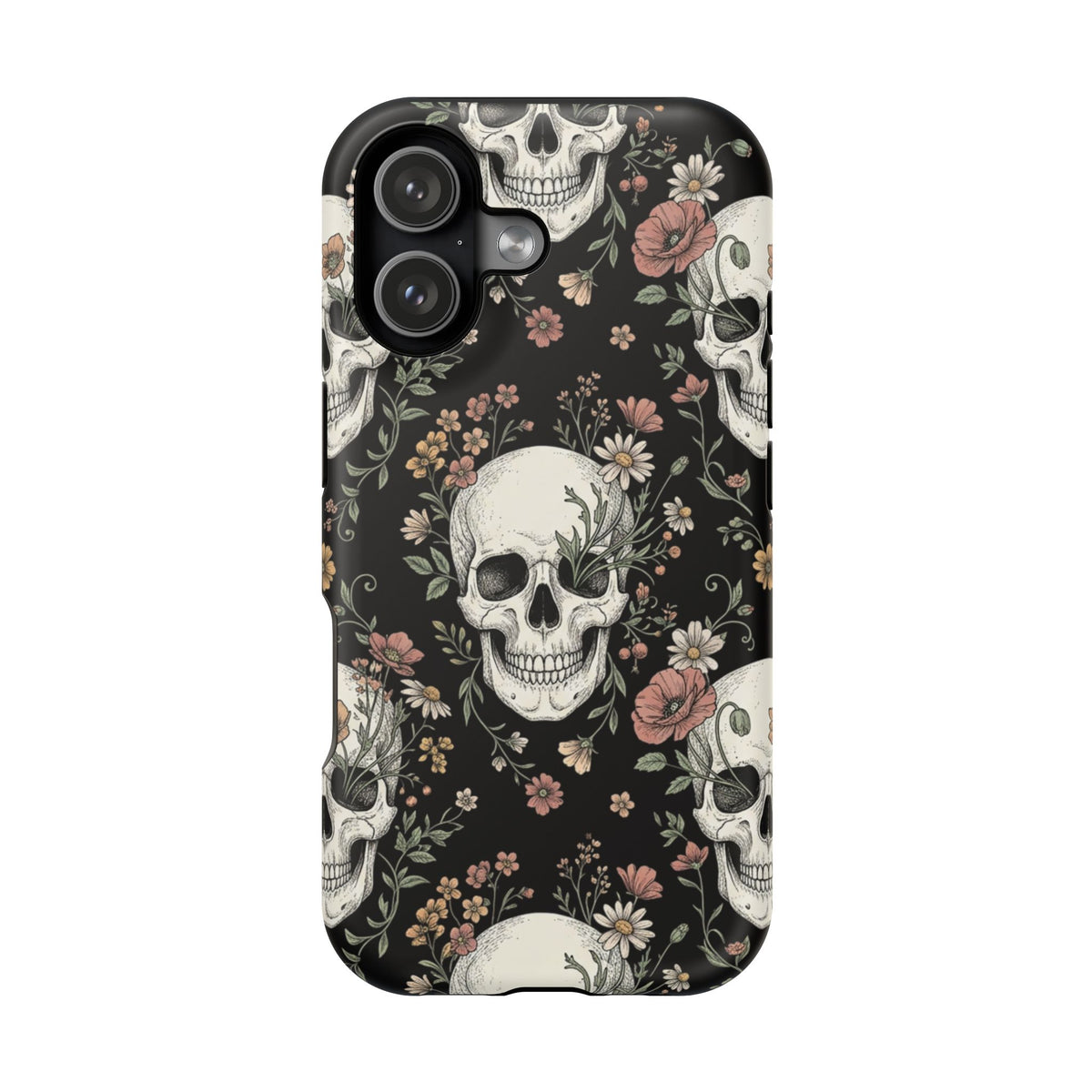 Skull & Floral Magnetic Phone Case — Impact-Resistant iPhone Cover