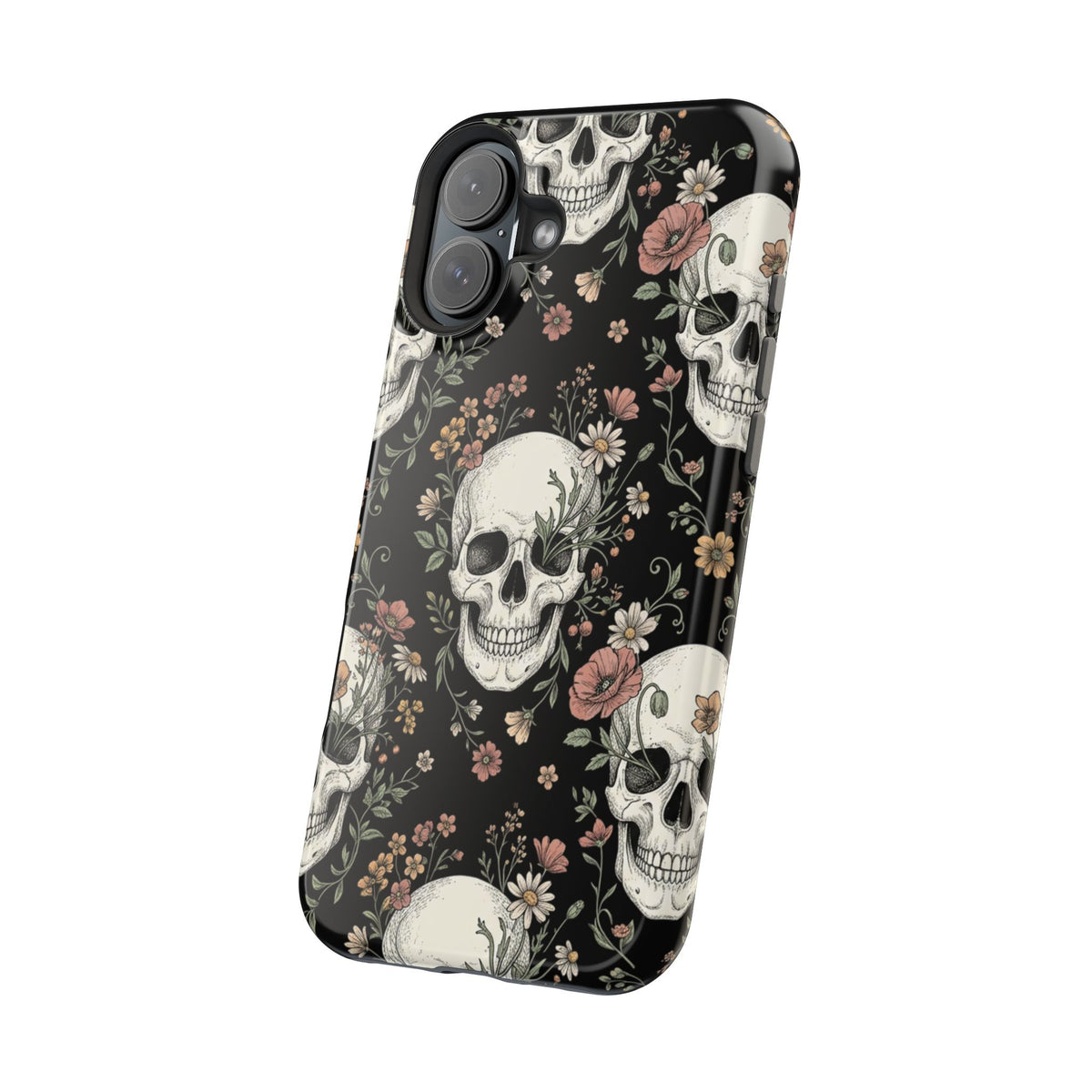 Skull & Floral Magnetic Phone Case — Impact-Resistant iPhone Cover