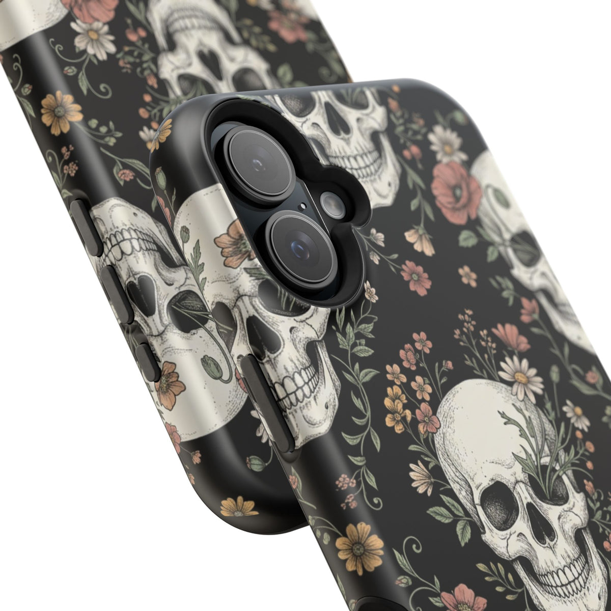 Skull & Floral Magnetic Phone Case — Impact-Resistant iPhone Cover