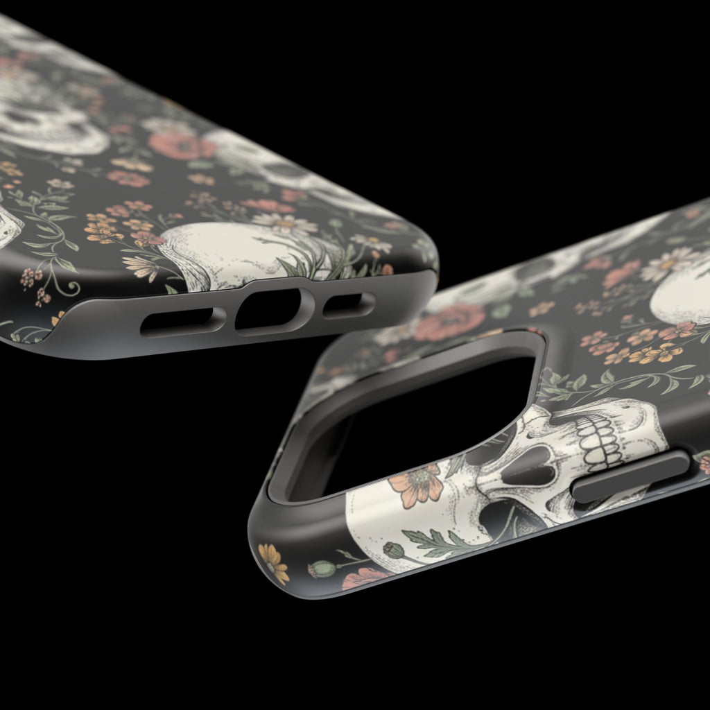Skull & Floral Magnetic Phone Case — Impact-Resistant iPhone Cover