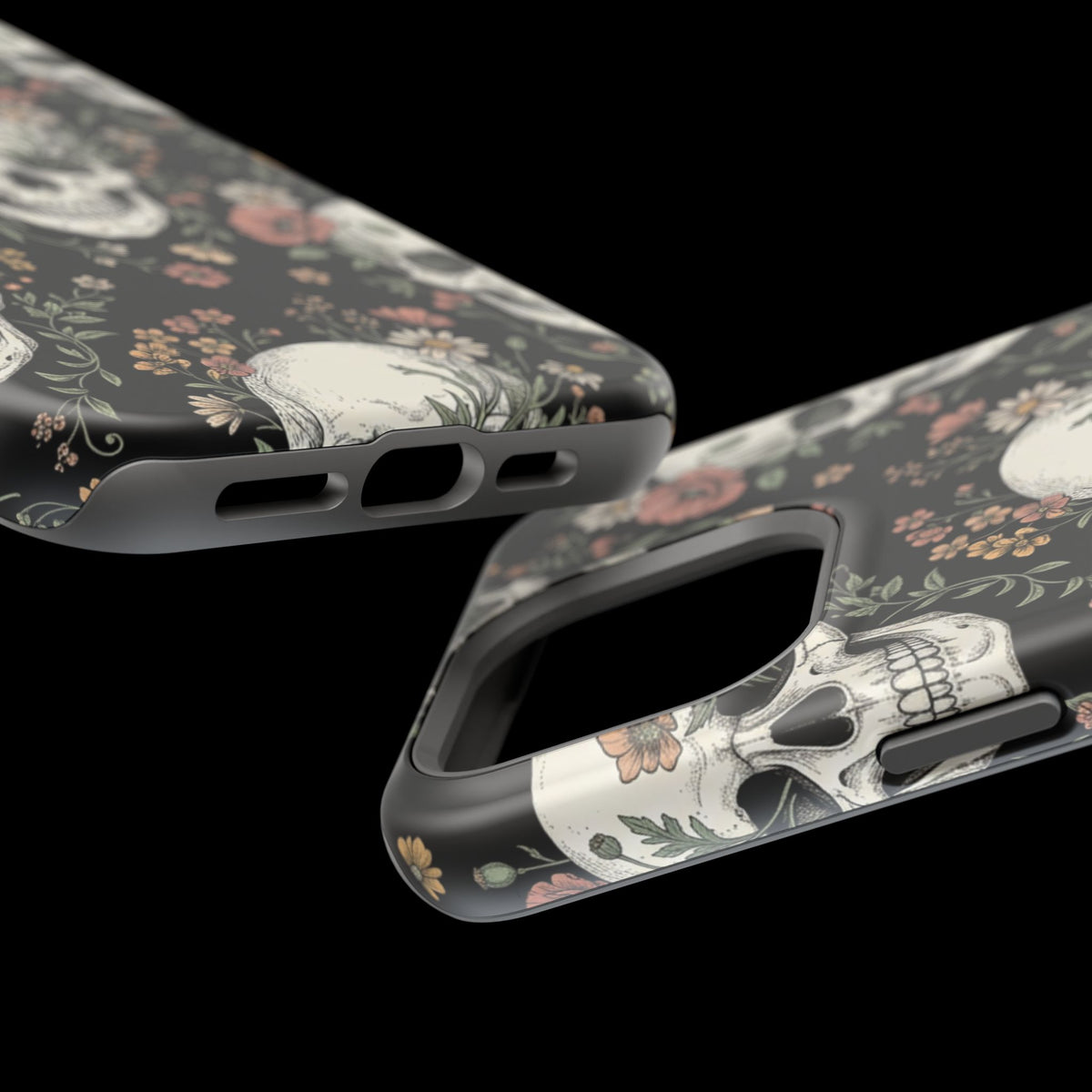 Skull & Floral Magnetic Phone Case — Impact-Resistant iPhone Cover