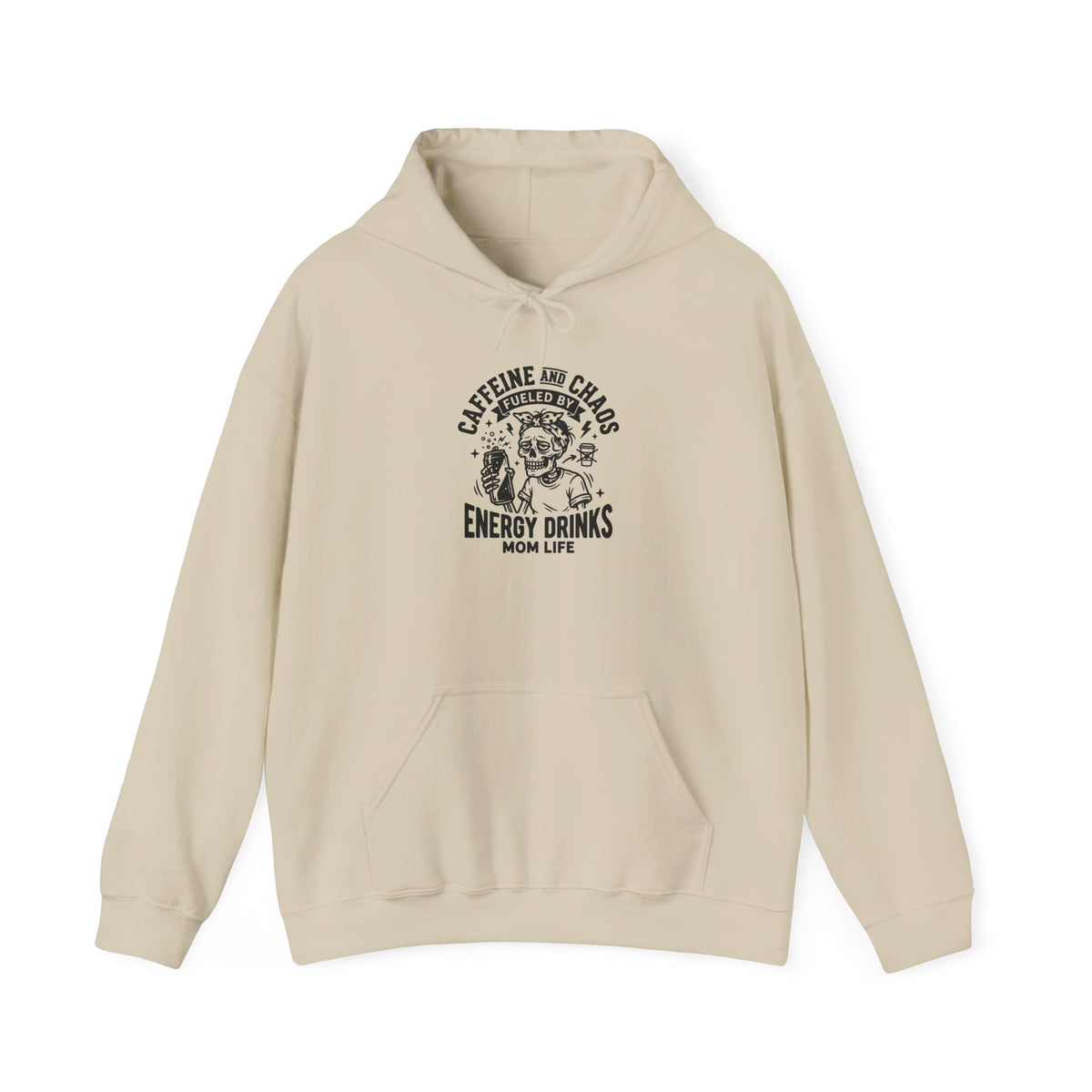 Mom Life Hoodie — “Caffeine and Chaos” Energy Drink Mom Sweatshirt