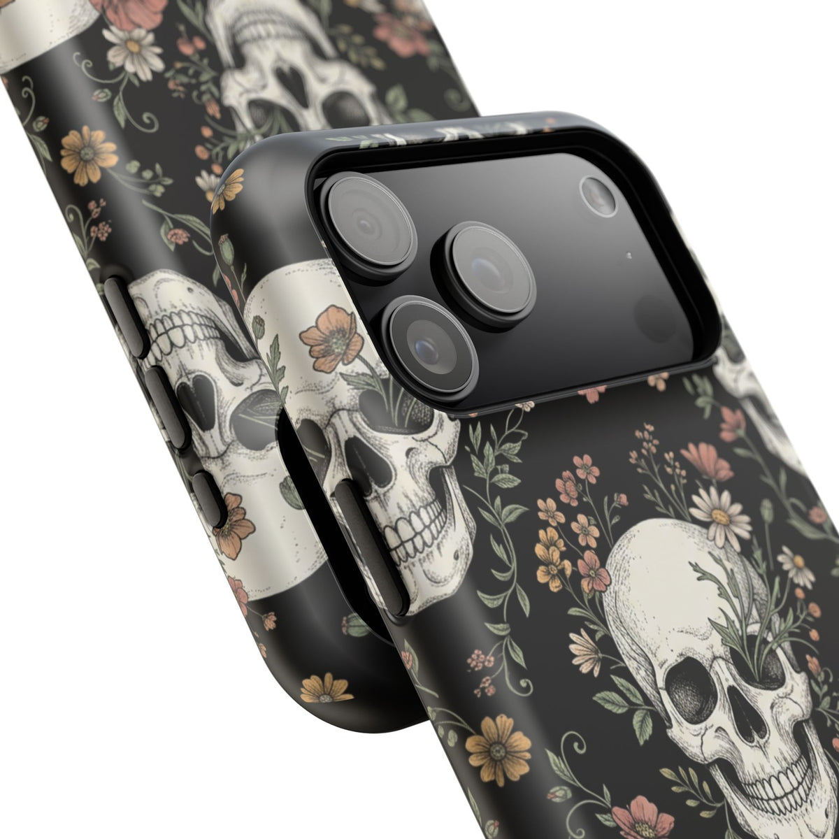 Skull & Floral Magnetic Phone Case — Impact-Resistant iPhone Cover
