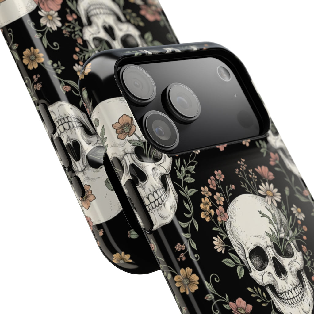 Skull & Floral Magnetic Phone Case — Impact-Resistant iPhone Cover