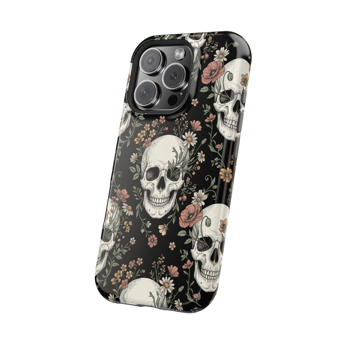 Skull & Floral Magnetic Phone Case — Impact-Resistant iPhone Cover
