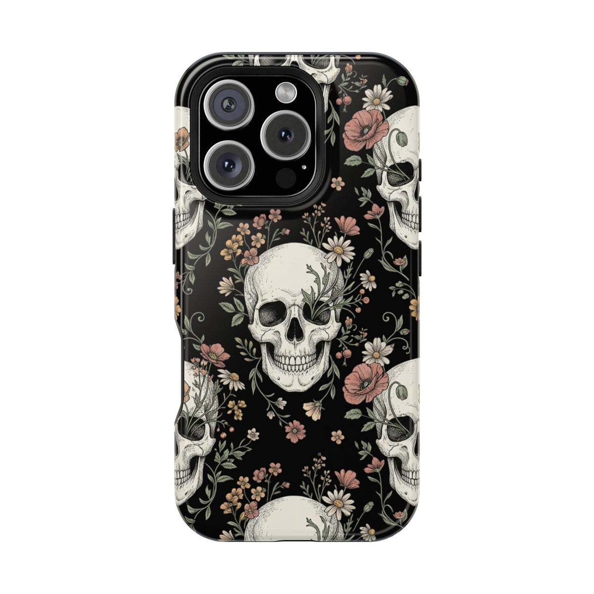 Skull & Floral Magnetic Phone Case — Impact-Resistant iPhone Cover