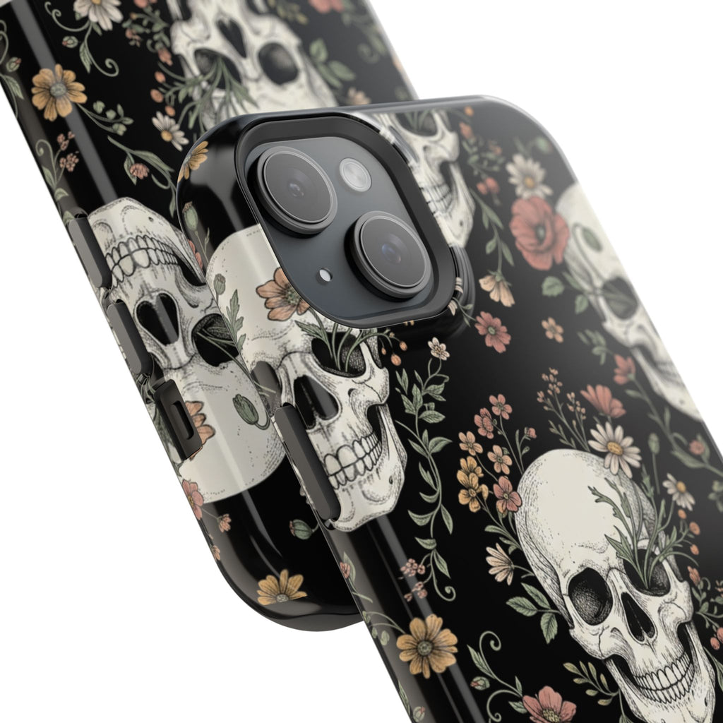 Skull & Floral Magnetic Phone Case — Impact-Resistant iPhone Cover