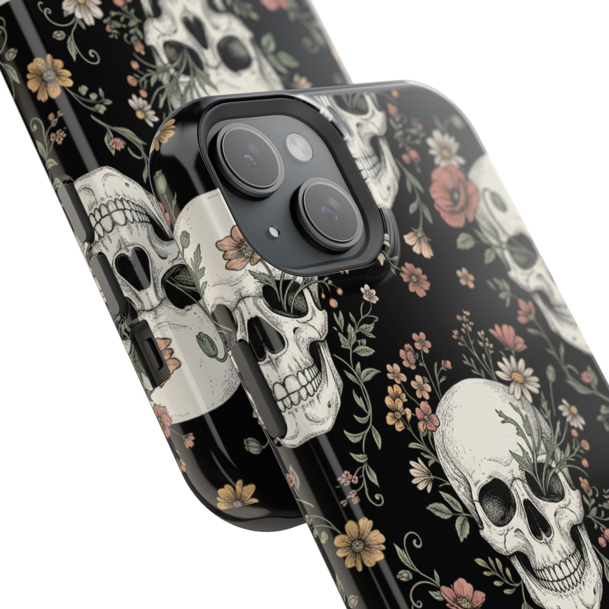Skull & Floral Magnetic Phone Case — Impact-Resistant iPhone Cover
