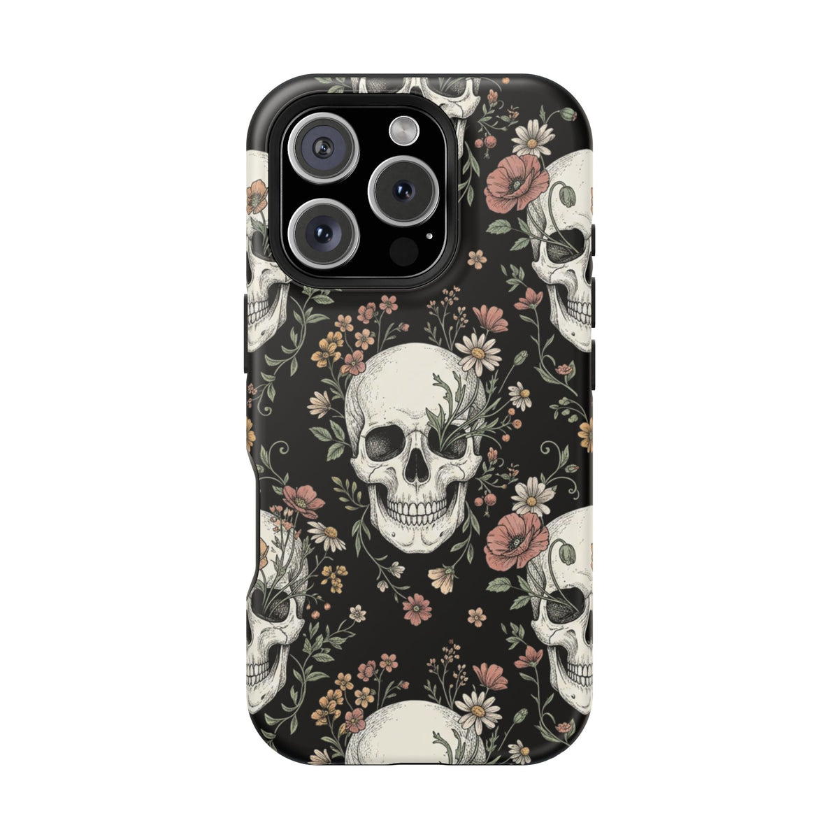 Skull & Floral Magnetic Phone Case — Impact-Resistant iPhone Cover