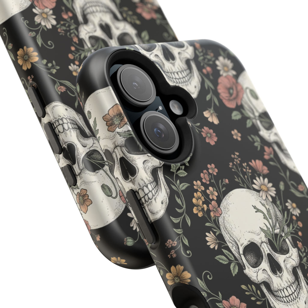 Skull & Floral Magnetic Phone Case — Impact-Resistant iPhone Cover