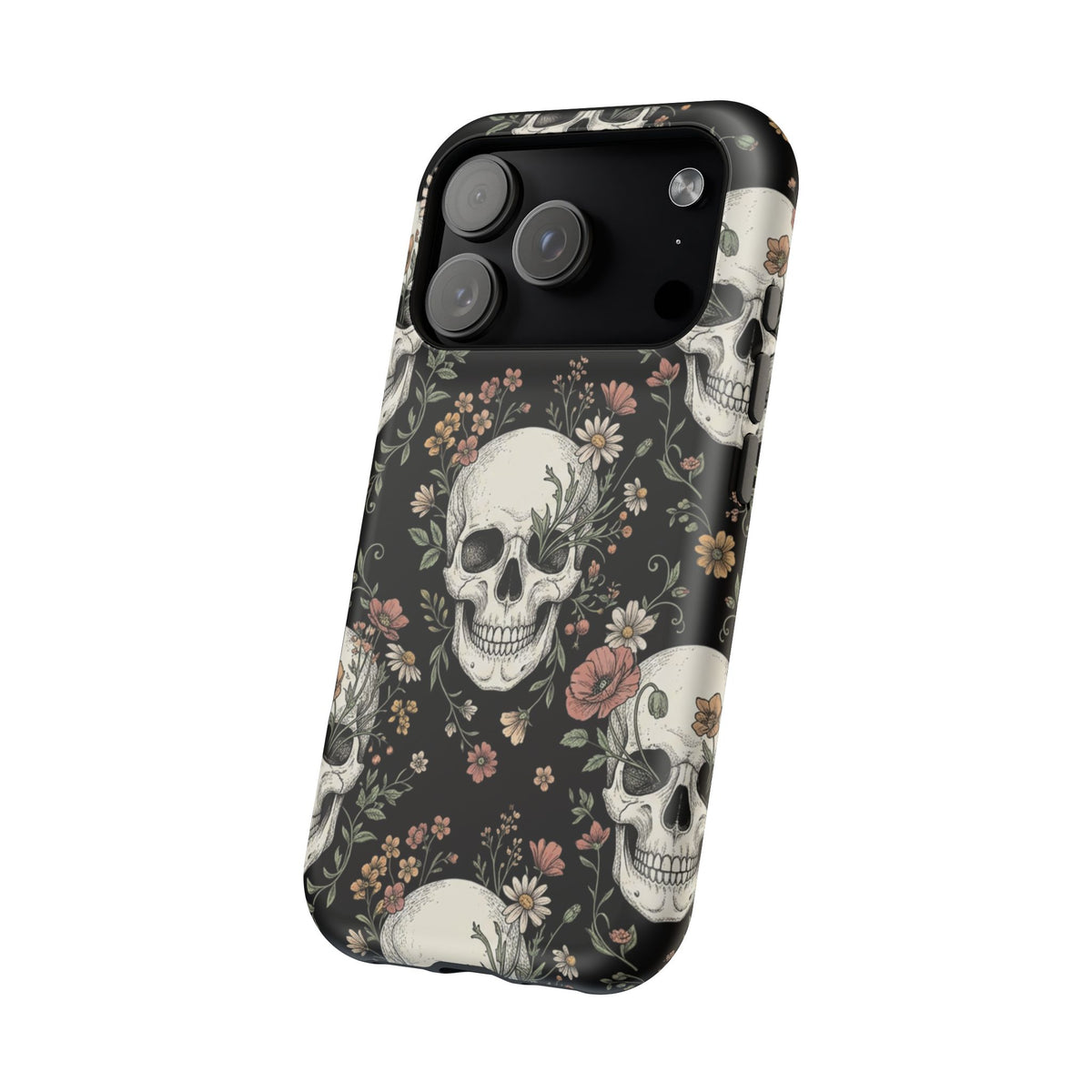 Skull & Floral Magnetic Phone Case — Impact-Resistant iPhone Cover