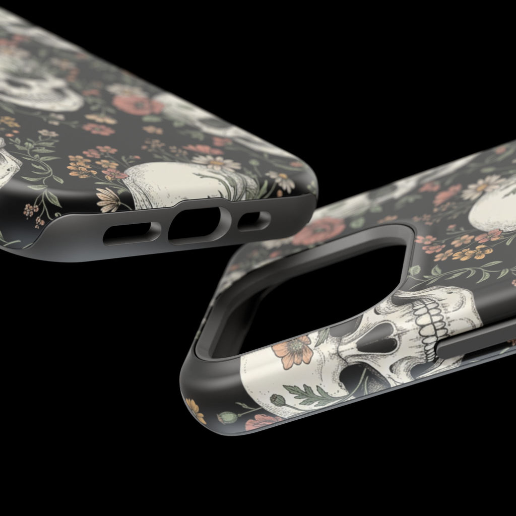 Skull & Floral Magnetic Phone Case — Impact-Resistant iPhone Cover