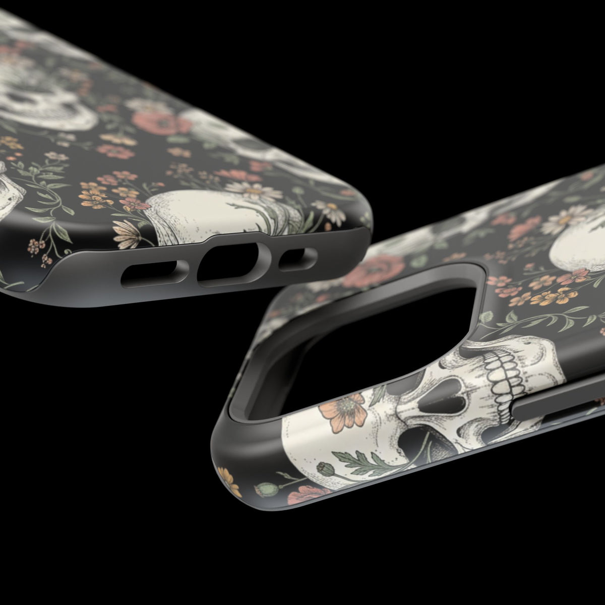Skull & Floral Magnetic Phone Case — Impact-Resistant iPhone Cover