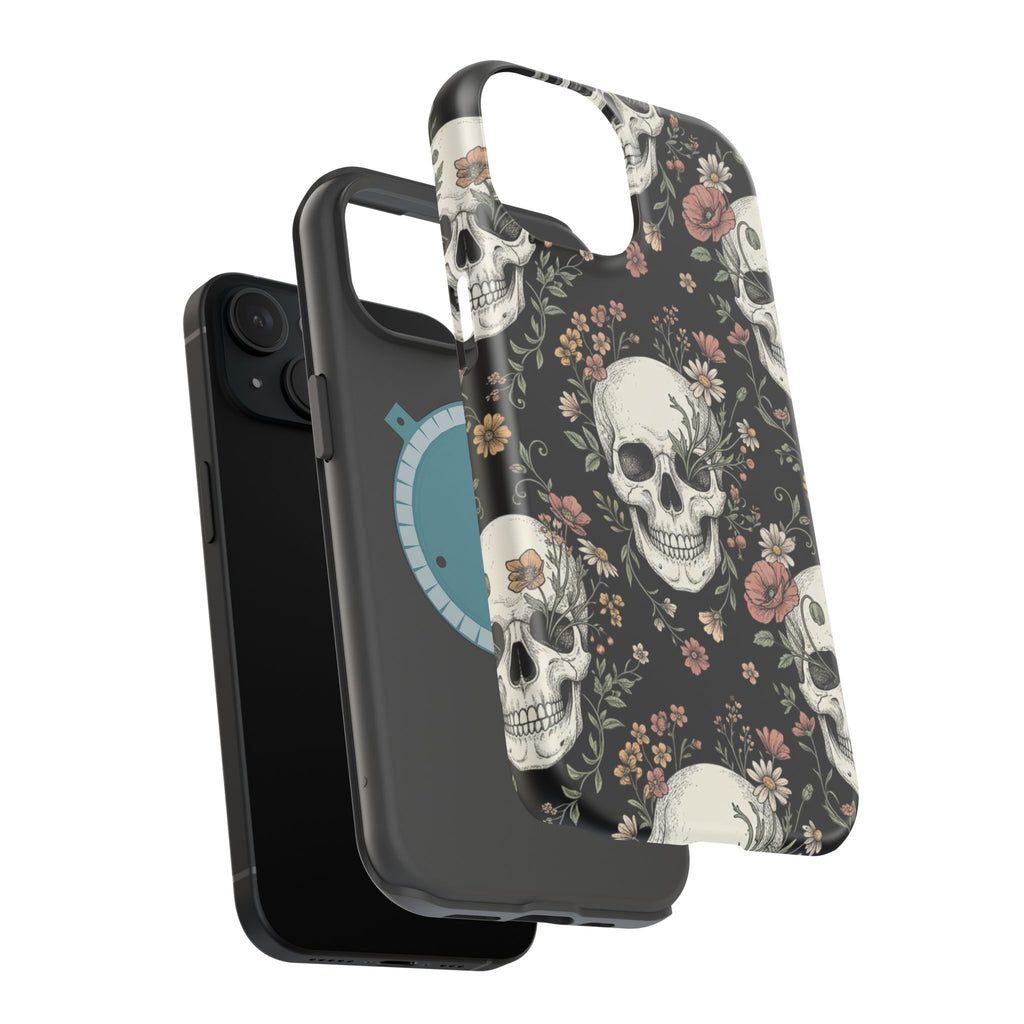 Skull & Floral Magnetic Phone Case — Impact-Resistant iPhone Cover
