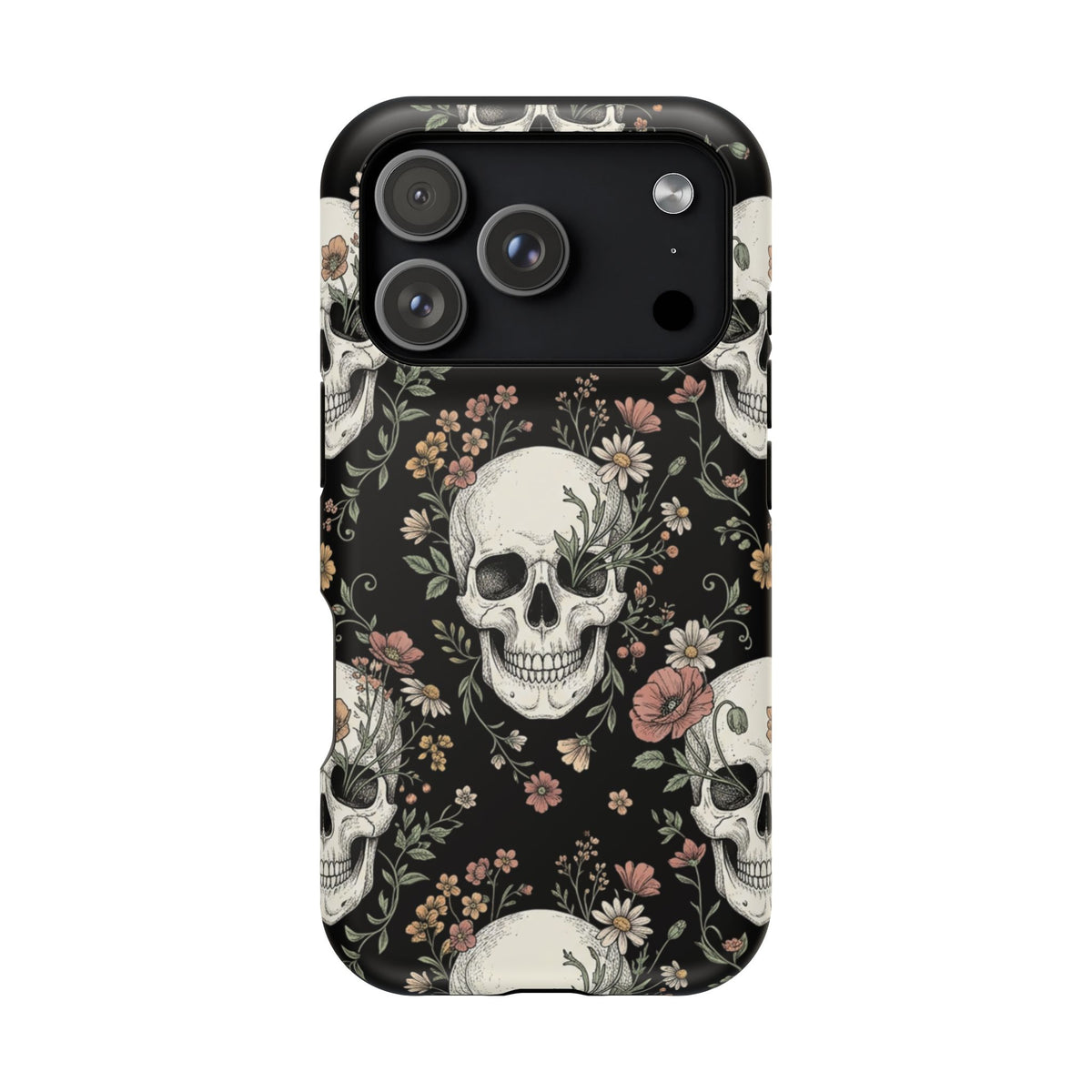 Skull & Floral Magnetic Phone Case — Impact-Resistant iPhone Cover