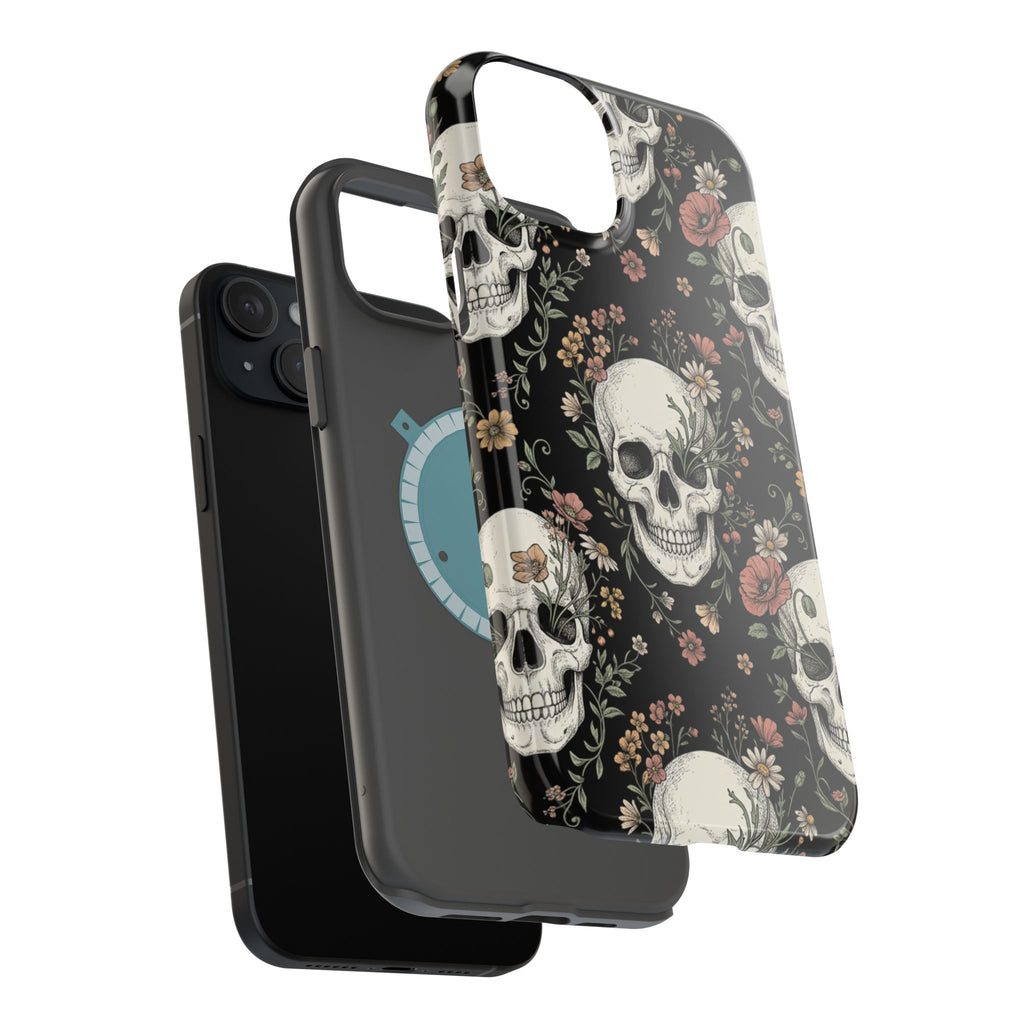Skull & Floral Magnetic Phone Case — Impact-Resistant iPhone Cover