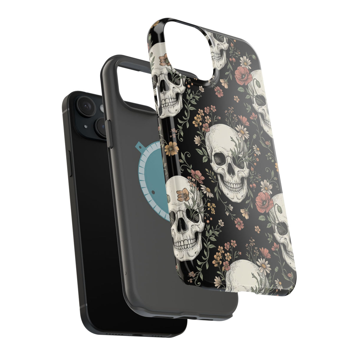 Skull & Floral Magnetic Phone Case — Impact-Resistant iPhone Cover