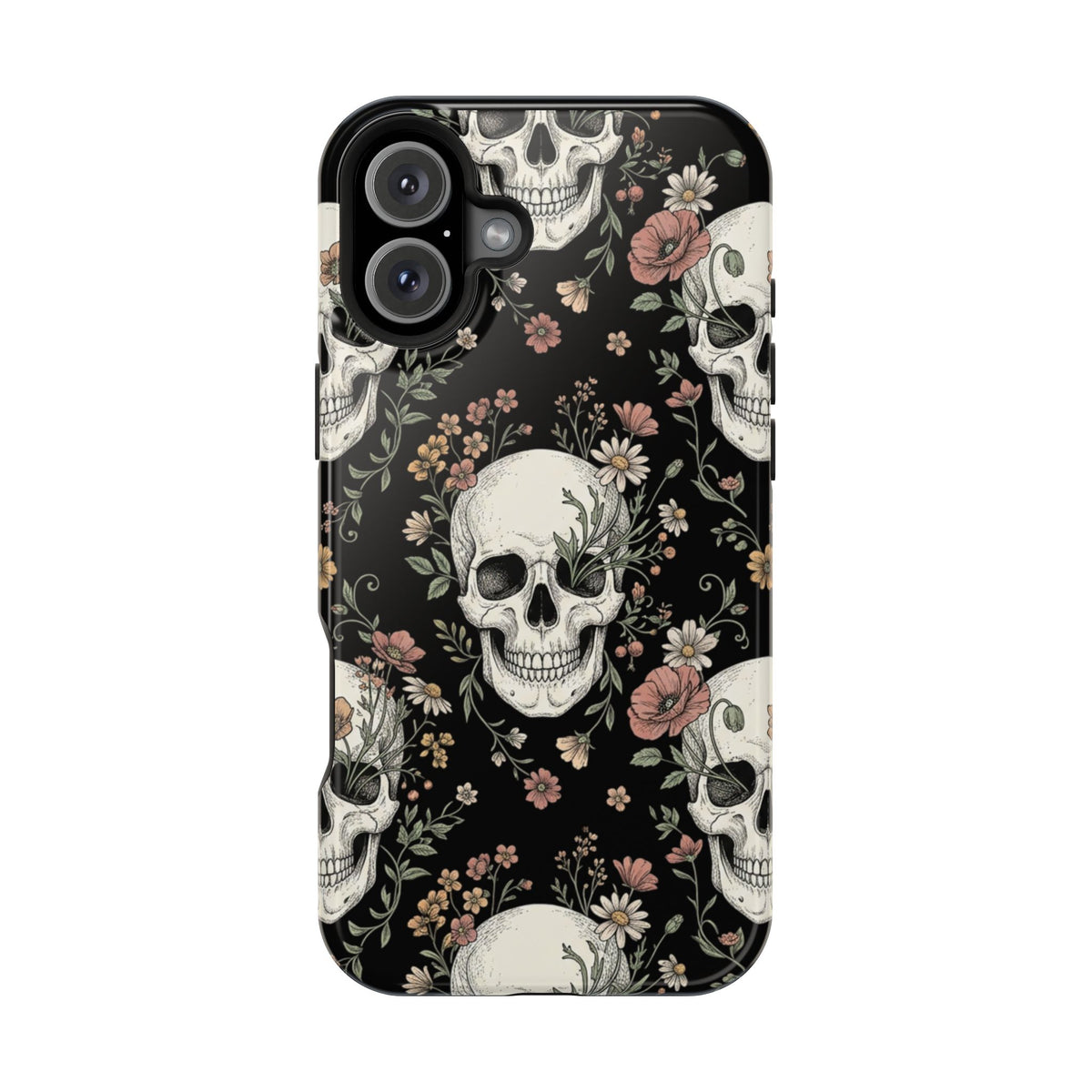 Skull & Floral Magnetic Phone Case — Impact-Resistant iPhone Cover