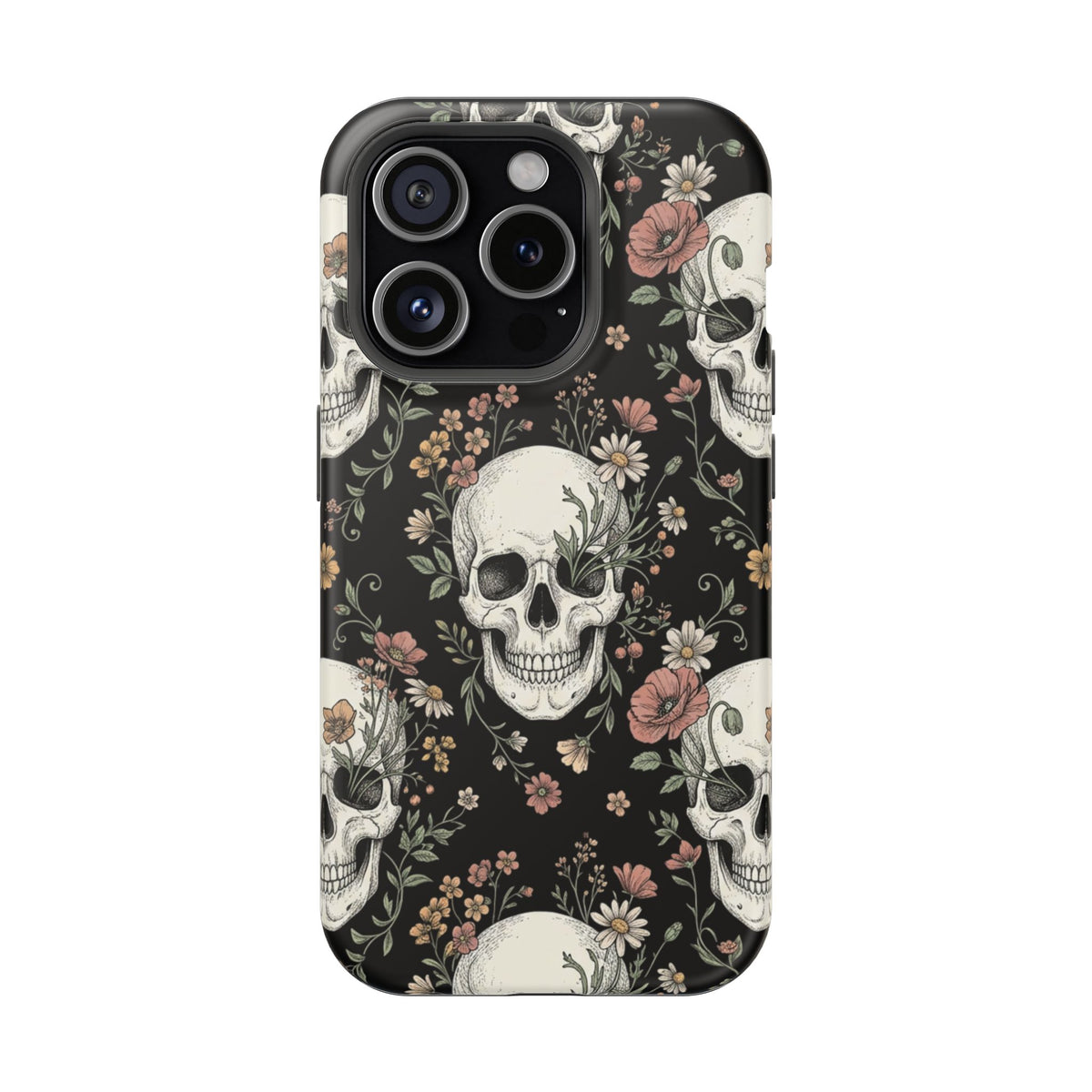 Skull & Floral Magnetic Phone Case — Impact-Resistant iPhone Cover