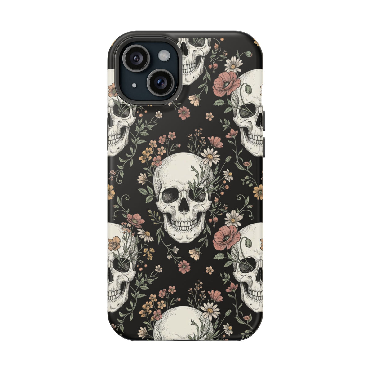 Skull & Floral Magnetic Phone Case — Impact-Resistant iPhone Cover