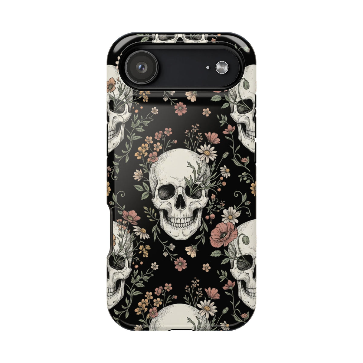 Skull & Floral Magnetic Phone Case — Impact-Resistant iPhone Cover