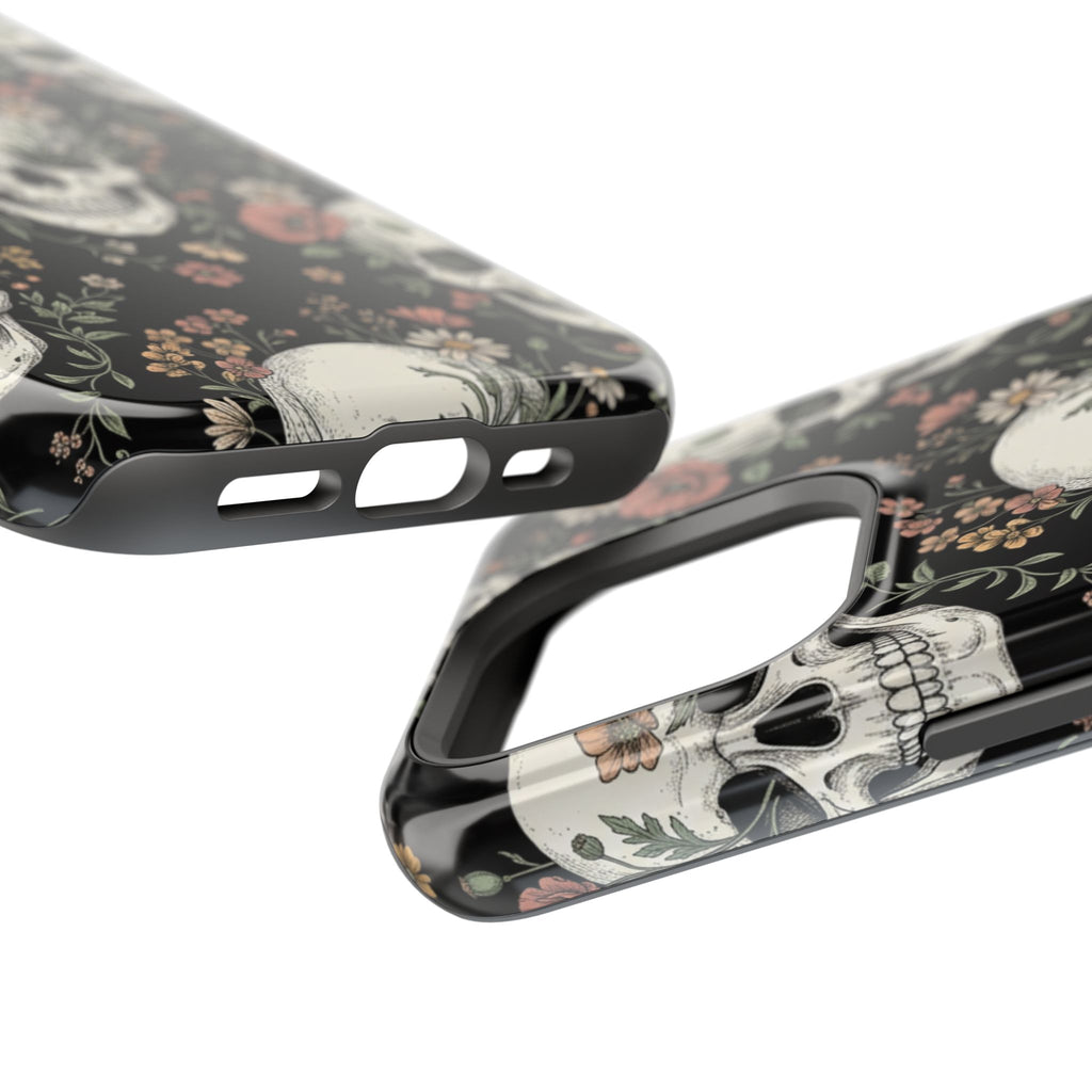 Skull & Floral Magnetic Phone Case — Impact-Resistant iPhone Cover