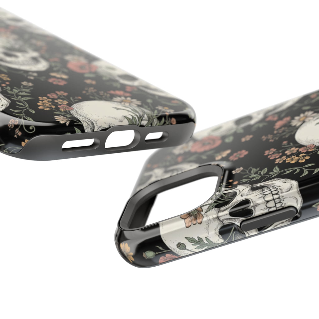 Skull & Floral Magnetic Phone Case — Impact-Resistant iPhone Cover