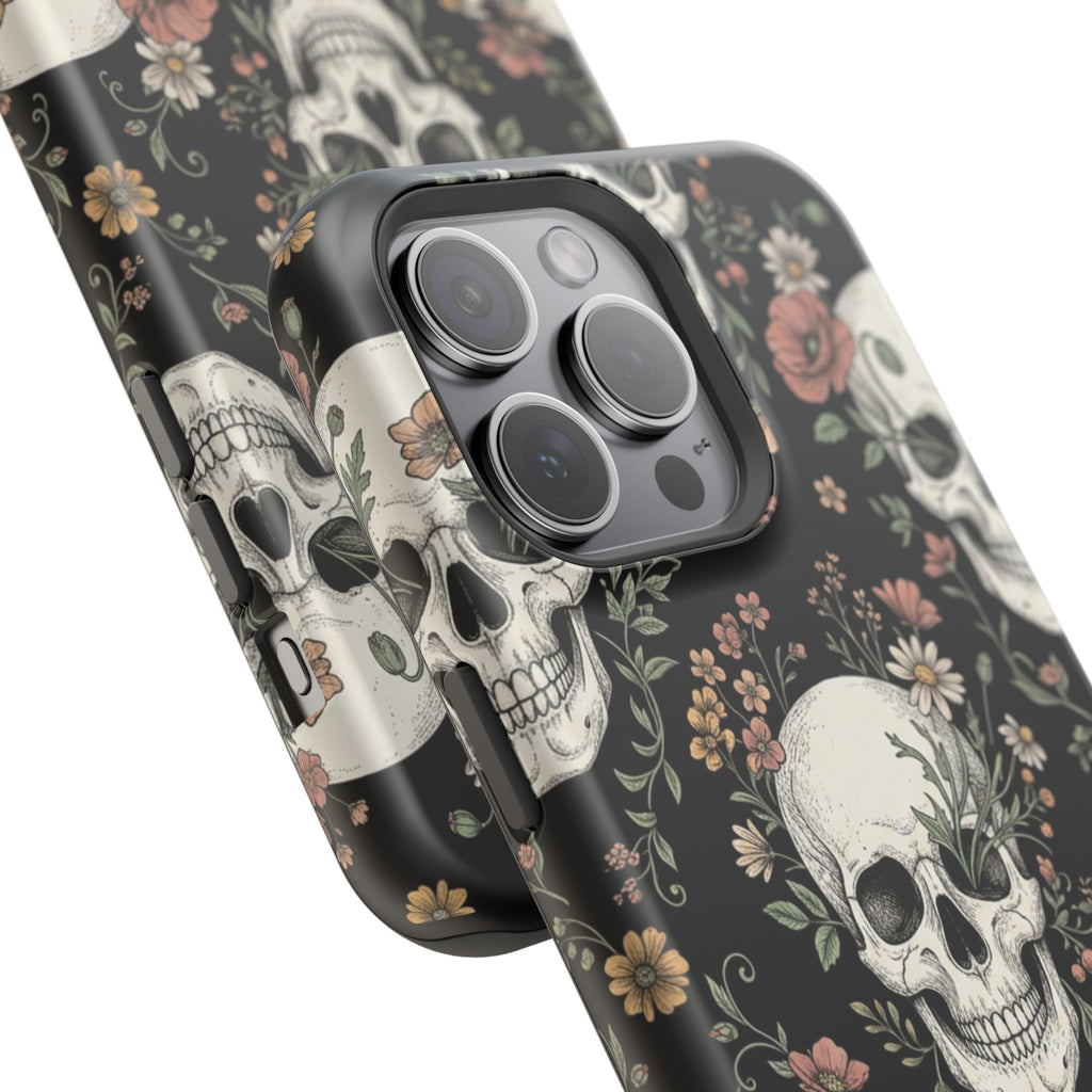 Skull & Floral Magnetic Phone Case — Impact-Resistant iPhone Cover